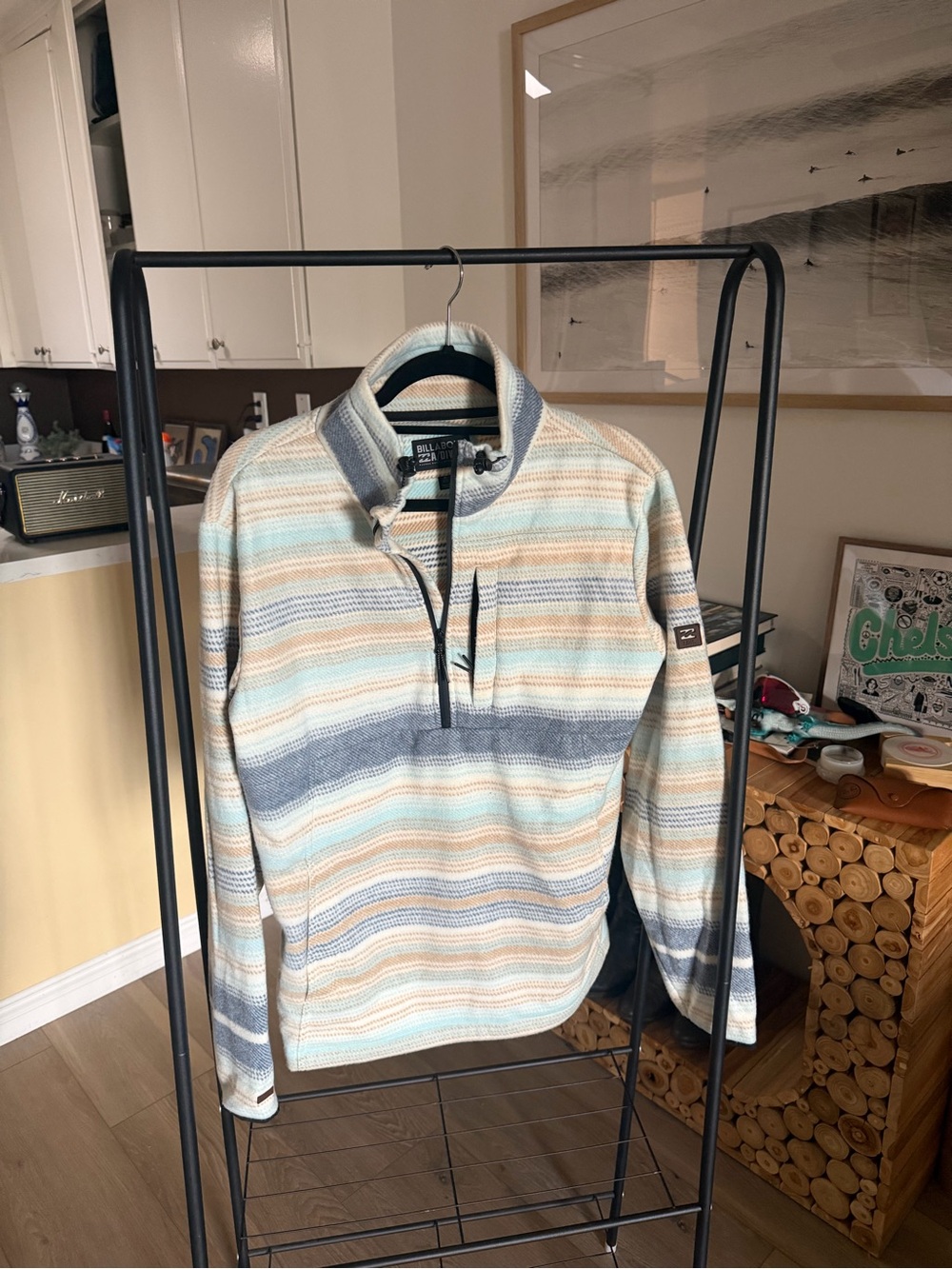 Billabong A/DIV Boundary Mock Neck Half Zip Fleece Pullover Striped Medium